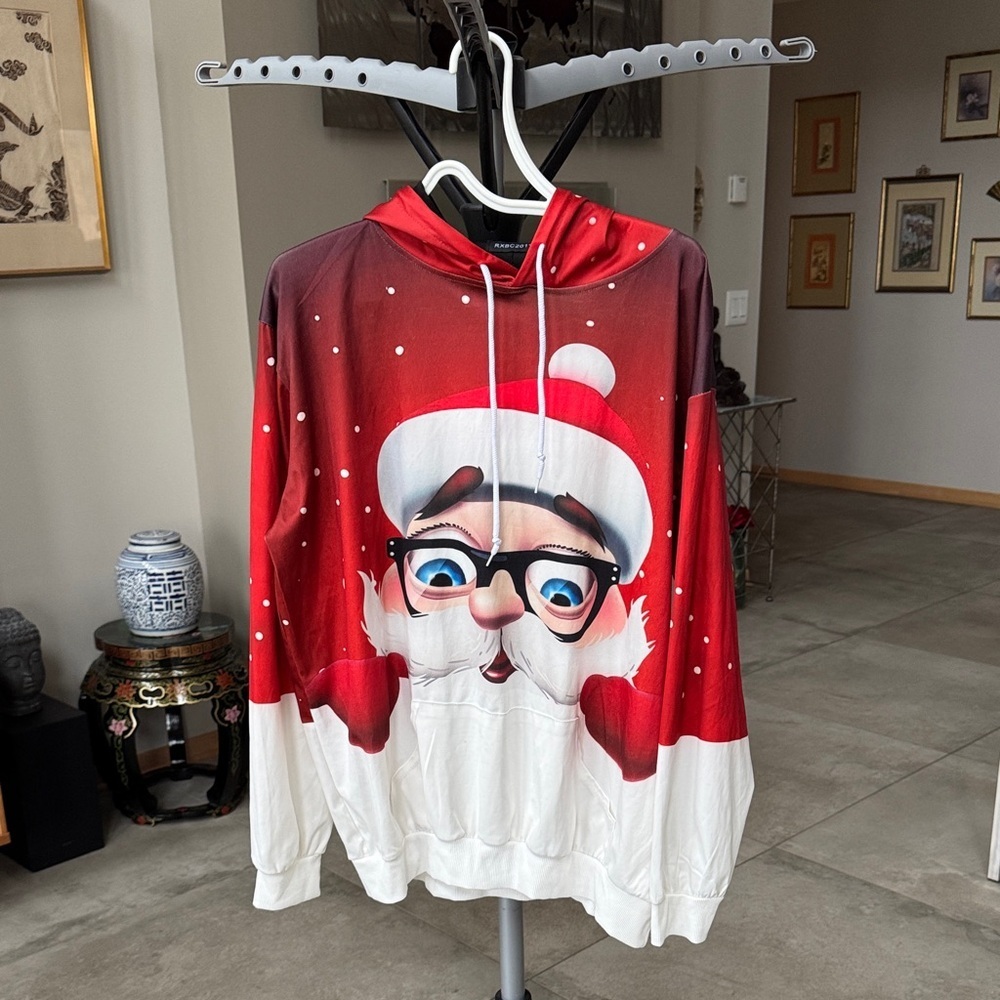 Santa Claus Graphic Hoodie Sweatshirt Red White men’s XXL
